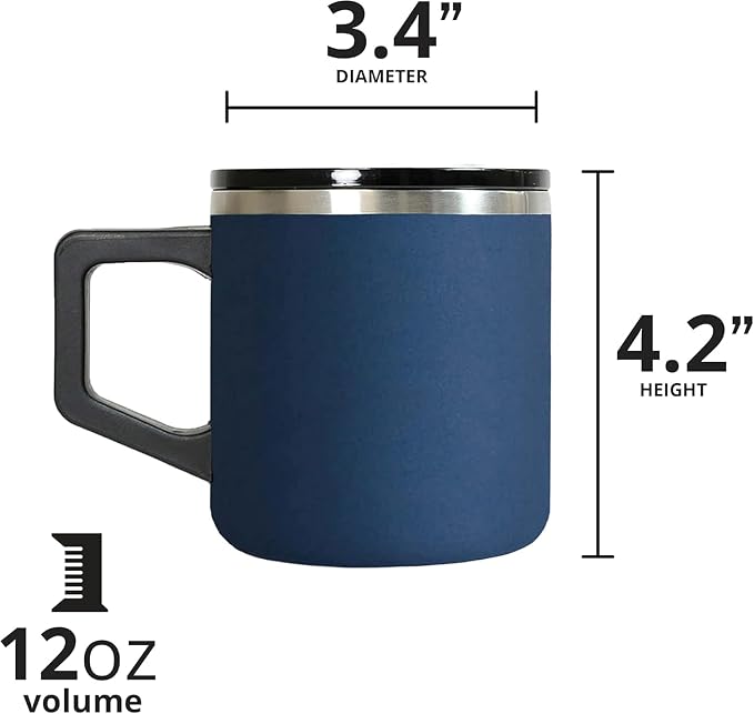 Elemental Insulated Coffee Mug - Triple-Wall Stainless Steel Summit Travel Cup for Hot and Cold Drinks - Thermal Coffee Mug with Lid and Handle for Camping, Office & Travel 12oz - Navy Blue - Image 2
