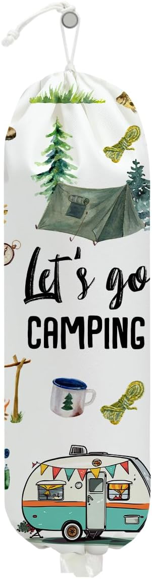 Camping Plastic Bag Holder, Wall Mount Trash Bag Holder, Tent Rv Bonfire Reusable Grocery Bags Organizer Storage Dispenser for Camp Kitchen Pantry, Camping Gifts for Women Men Camper by Unknown