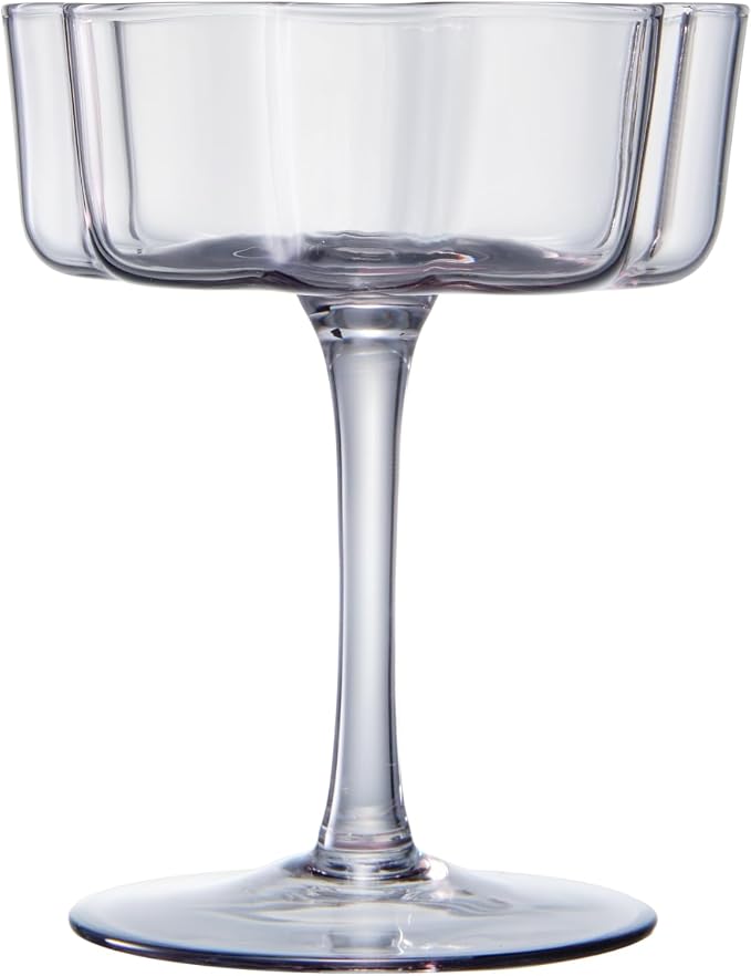 Khen Flower Vintage Wavy Glass Coupes Martini, Champagne & Cocktail Coupes - Set of 2-7oz Colorful Cocktail Glasses & Champagne, Prosecco, Mimosa Glassware Copyright Design - Gray - Image 9