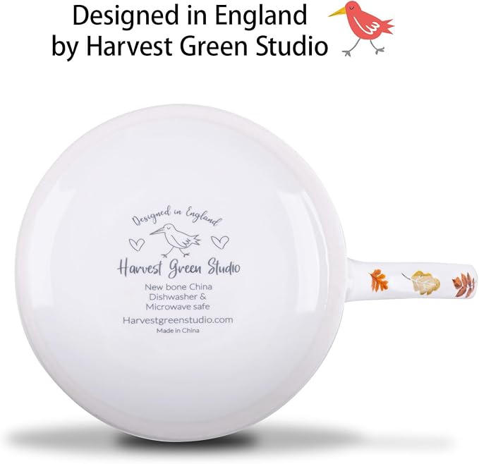 Autumn Animals Coffee Mug, 12 oz New Bone China Mug with Bird, Hedgehog, Owl & Pumpkin Design, Halloween & Fall Seasonal Ceramic Tea Mug, Nature Lover Gift, Designed in England by Harvest Green Studio - Image 6