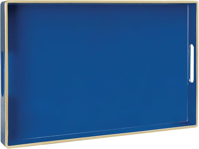 MAONAME Navy Blue Serving Tray with Handles, Plastic Modern Decorative Tray | Rectangle Melamine Tray, Ottoman Tray, Coffee Table Tray, Countertop Organizer Tray for Living Room, 15.8"L x 10.2"W x 1.4"H by MAONAME