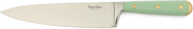 Martha Stewart 16-Piece Lockton High Carbon Stainless Steel Knife Block Set - Forged Full Tang Chef Knives, Acacia Wood Block, Triple Riveted Handles, Sage Green & Gold - Image 7