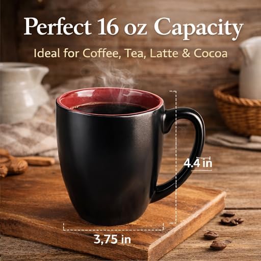 GBhome 16oz Coffee Mugs Set of 6, Large Ceramic Coffee Mugs for Man, Woman, Dad, Mom, Modern Coffee Mugs Set with handle for Tea/Latte/Cappuccino/Milk/Cocoa. Dishwasher&Microwave Safe,Red - Image 8
