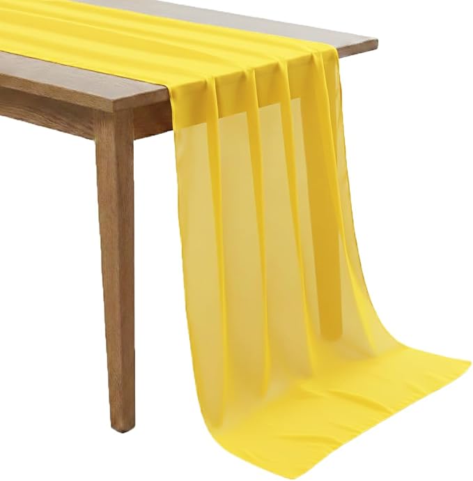 Pack of 5 | Yellow | 10ft Chiffon Table Runner 29x120 Inches Long Romantic Rustic Sheer Gauze Runner for Wedding Bridal Shower Birthday Banquets Engagement Spring Easter Boho Decorations by MDS