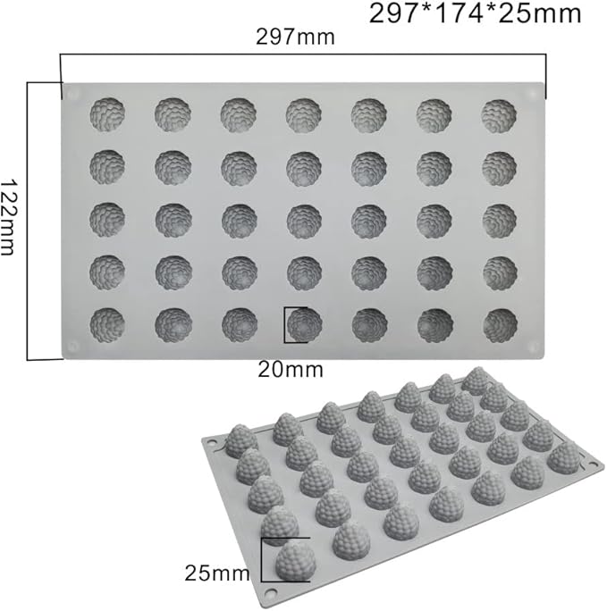 mostsom 35-Cavity 3D Raspberry Silicone Mold for Fondant Chocolate Candy Gum Paste Polymer Clay Resin Kitchen Baking Sugar Craft Cake Cupcake Decorating Tools (Raspberry D)