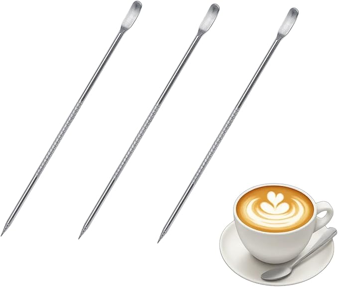 3PCS Latte Art Pen, Stainless Steel Coffee Needle Coffee Drawing Tool with Handle Double Ended Barista Accessories for DIY Art Tool