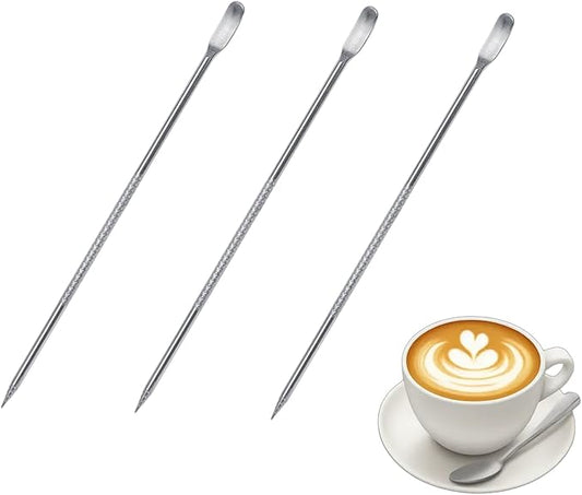 3PCS Latte Art Pen, Stainless Steel Coffee Needle Coffee Drawing Tool with Handle Double Ended Barista Accessories for DIY Art Tool