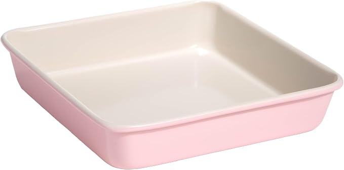 Paris Hilton Nonstick Carbon Steel Bakeware Collection, 9-Inch Square Cake Pan, Dishwasher Safe, Made without PFOA and PFAS, Pink Cream Two-Tone by TheWorldofParisHilton