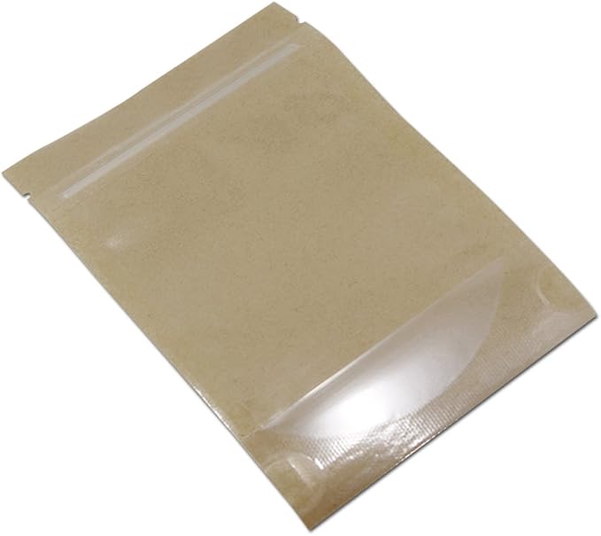 PABCK Clear Front Stand Up Kraft Paper Bags Resealable 4.7x7.9inch 50 Pcs | Stand Up Brown Paper Window Bag Zipper Lock Food Storage Bag for Coffee Snack Nuts Spice Seeds Crafts Packaging Heat Sealable - Image 6