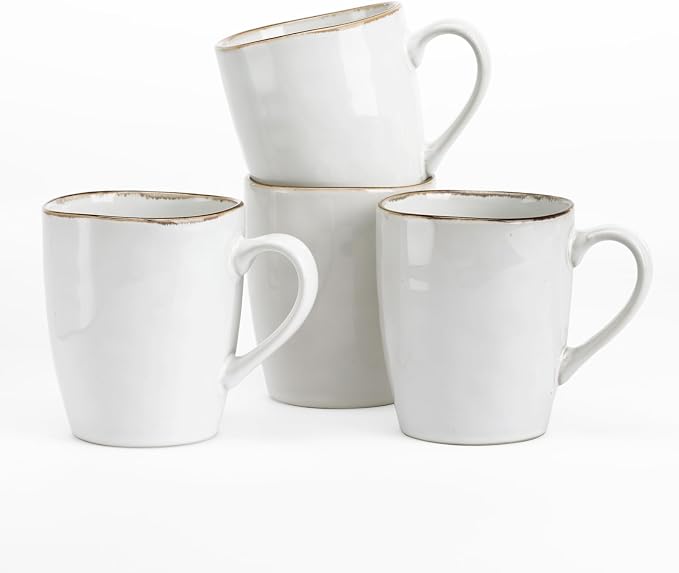 famiware Aurora Coffee Mugs, 14oz Mug Set of 4, Stoneware Mug, Cups for Kitchen, Cappuccino, Latte, Reactive Glaze, Microwave Safe, Scractch-resistant, Pearl White by Famiware