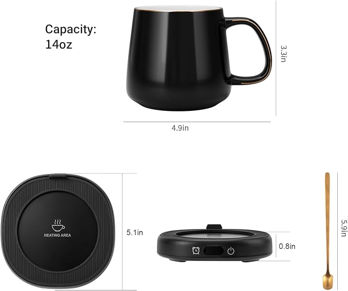 Coffee Mug Warmer & Simple Pure Black Mug Set, Electric Cup Warmer with Auto Shut Off, 4 Temperature Setting Smart Beverage Warmer, 8-Hours Auto Shut Off (Simple Pure Black Mug) - Image 8