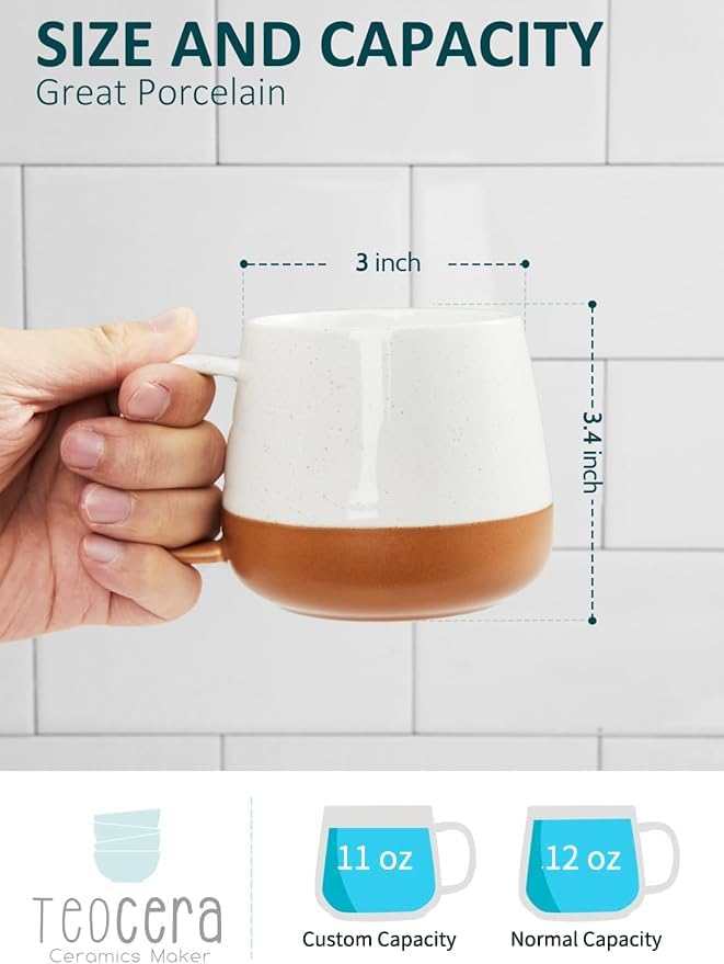 Teocera Ceramic Coffee Mug Set of 4-12 oz Coffee Mugs with Large Handles for Hot or Cold Drinks Like Latte, Cocoa, Tea or Juice - Smooth Ceramic, Dishwasher Safe, Beige - Image 2