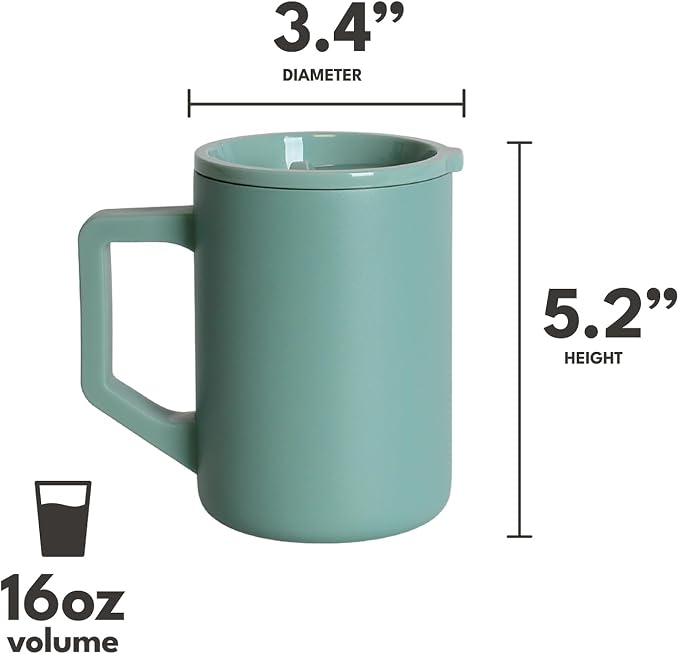 Elemental Insulated Coffee Mug - Triple-Wall Stainless Steel Summit Travel Cup for Hot and Cold Drinks - Thermal Coffee Mug with Lid and Handle for Camping, Office & Travel 16oz - Sage - Image 2