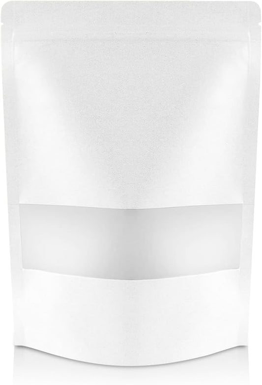 DiRose White Kraft Stand Up Pouches with Window, Reclosable Food Storage Bags, Heat Sealable Stand Up Pouch for Coffee, Candy, Nuts, Tea, Spices – 4 oz (300 Pack) by DiRose