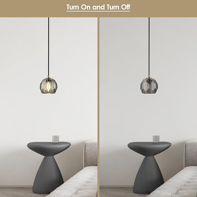 Crystal Pendant Light, Smoke Crystal Pendant Light Fixture Kitchen Island, Small Prism Pendant Hanging Lighting Fixture for Dining Room Bedroom - Image 5