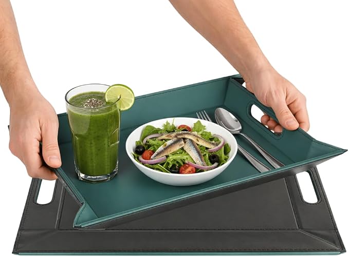 2-in-1 Serving Tray & Placemat | Faux Leather & Reversible | Lays Flat as a Placemat or Folds into an Ottoman Food Tray, Easy to Clean by FREEFORM