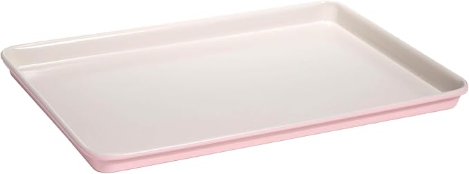 Paris Hilton Nonstick Carbon Steel Bakeware Collection, 15-Inch x 10-Inch Cookie Baking Sheet, Dishwasher Safe, Made without PFOA and PFAS, Pink Cream Two-Tone by TheWorldofParisHilton