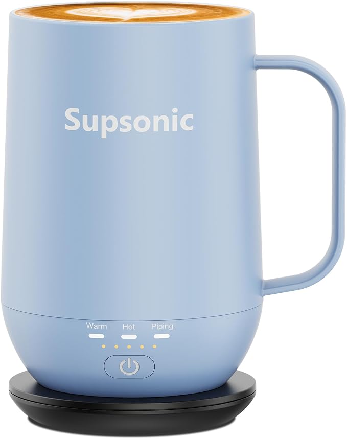 Supsonic - 16oz Self Heating Coffee Mug, Smart Heated Coffee Mug Faster Direct-Contact Heating Up to 149°F, Coffee Mug Warmer Set with Auto Shut-Off - Gifts for Men Women | S2 by Supsonic