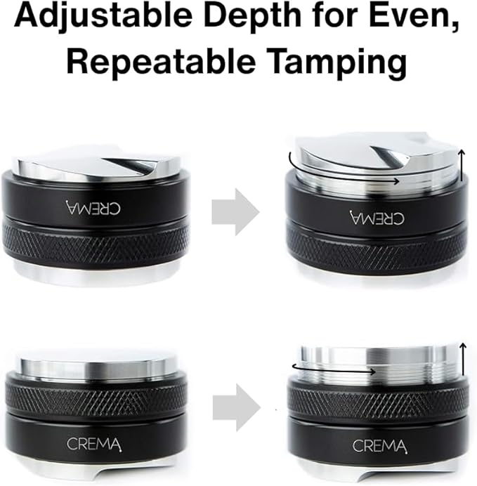 Crema Coffee Products 51mm Hand Tamper & Coffee Distributor|Compatible with Delonghi Dedica & La Specialista Portafilter|Double-Sided, Adjustable Depth Tool|Made with Durable 304 Stainless Steel|Black