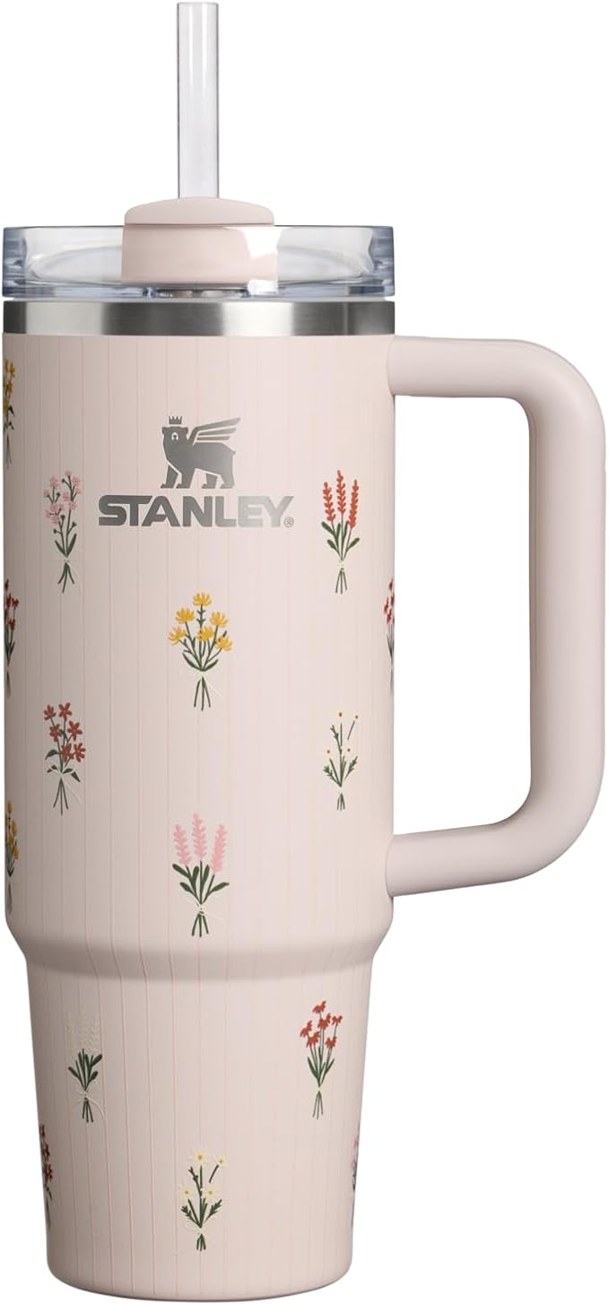 STANLEY Quencher H2.0 Flow State Tumbler, 30 oz, Rose Quartz Bouquets | Handle and Straw | 3-Position Lid | Cup Holder Compatible for Travel | Insulated Stainless Steel Cup | BPA-Free by Unknown
