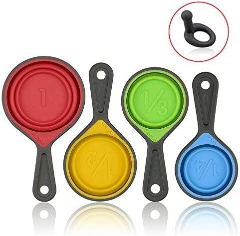 leepiya Measuring Cups and Spoons set, Collapsible Measuring Cups, 8 piece Measuring Tool Engraved Metric/US Markings for Liquid & Dry Measuring, Space Saving, BPA Free Silicone, Colorful