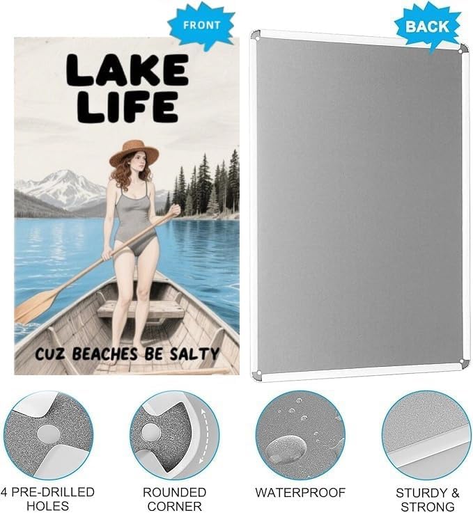 Vintage Lake House Metal Sign, Rustic Outdoor Wall Decor for Cabin, Porch & Lakefront, Weatherproof 12x8 Inch Lake Life Gift for Beach and Lake Lovers - Image 5