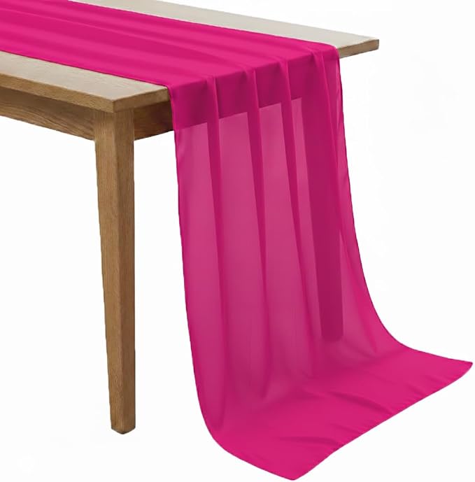 Pack of 2 | Magenta | 10ft Chiffon Table Runner 29x170 Inches Long Romantic Rustic Sheer Gauze Runner for Wedding Bridal Shower Birthday Banquets Engagement Spring Easter Boho Decorations by MDS