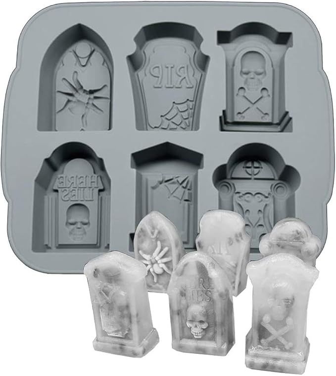 3D Halloween RIP Gravestone for DIY Cake Fondant Baking Soap Ice Trays Chocolates Hard Candies Desserts Drop Glue Decor Silicone Mould Mold Tool by Cestony