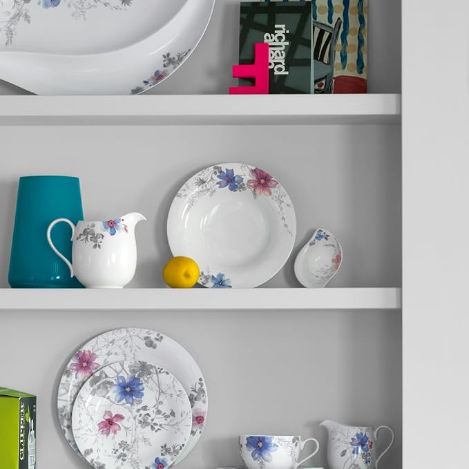 Villeroy & Boch Mariefleur Gris Basic Breakfast, Round Premium Porcelain Plate with a Playful Flower Decoration, Dishwasher Safe, 21 cm, (New) - Image 4