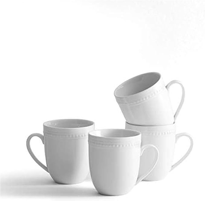 Everyday White Beaded Set of 4 Mugs, 14 ounce by EverydayWhite