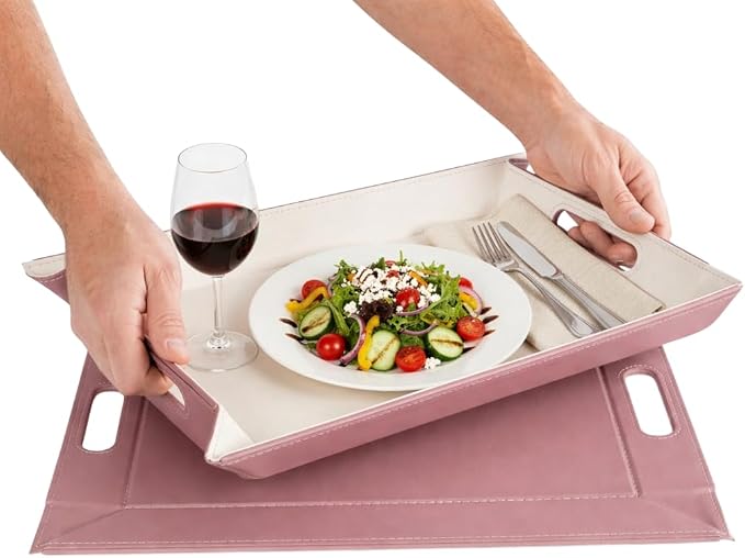 2-in-1 Serving Tray & Placemat | Faux Leather & Reversible | Lays Flat as a Placemat or Folds into an Ottoman Food Tray, Easy to Clean by FREEFORM