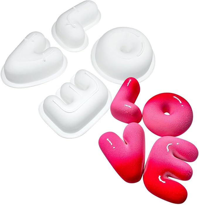 mostsom 4pcs Love Shape Nonstick Baking Molds, Silicone Muffin Pan BPA Free Easy Clean Candy & Chocolate Molds for Cakes, Mousse, Fondant Mould, French Desserts, Pastry (D_ LOVE)