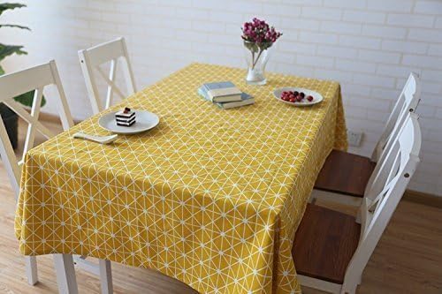 meioro Yellow Boho Table Cloth Rectangle Cotton Linen Nordic Twill Tablecloths Wrinkle Free Fabric Checkerboard Stripe Table Cloths Rustic Cover for Kitchen Dining Party Outdoor Picnic(55 x 70 Inch) - Image 5