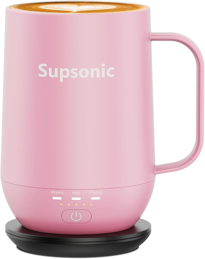 Supsonic - 16oz Self Heating Coffee Mug, Smart Heated Coffee Mug Faster Direct-Contact Heating Up to 149°F, Coffee Mug Warmer Set with Auto Shut-Off - Gifts for Men Women | S2 by Supsonic
