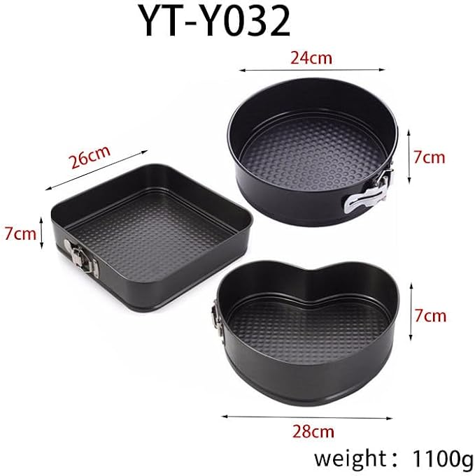Kitchen Tool Cake Baking Supplies Non-stick Removable Bottom Springform Cake Pan TinBaking Heart shaped cake pans Leak proof and high temperature resistant Square roud Heart cake Pans Set of 3 - Image 6