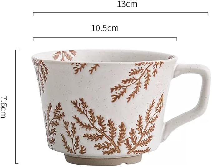 Small Ceramic Mug 1 pc, 11oz - Vintage Coffee Mug, Pottery Cups for Milk, Latte, Cappuccino, Tea - Handmade Porcelain Dishwasher, Microwave Safe Stoneware Gift for Women Men, Brown Leaf - Image 2
