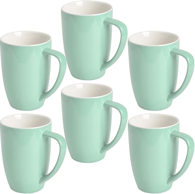 homEdge Porcelain Mug Set, 16 Ounces Cup for Tea, Latte, Mocha, Hot Chocolate, Set of 6, Turquoise by homEdge