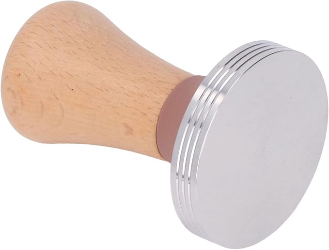 Beech Wood Coffee Tamper, Wooden Handle, Coffee Powder Press, Hammer Mill with Stainless Steel Base for Barista Beginners (51mm)