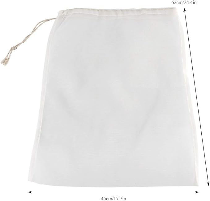 1Pc Wine Filter Bag, 100 Mesh Reusable Drawstring Filter Bag Washable Fine Mesh Nut Milk Bag Food Strainer Bags, for Home Wine Beer Brew Brewing Making Coffee Fruit Jam Straining