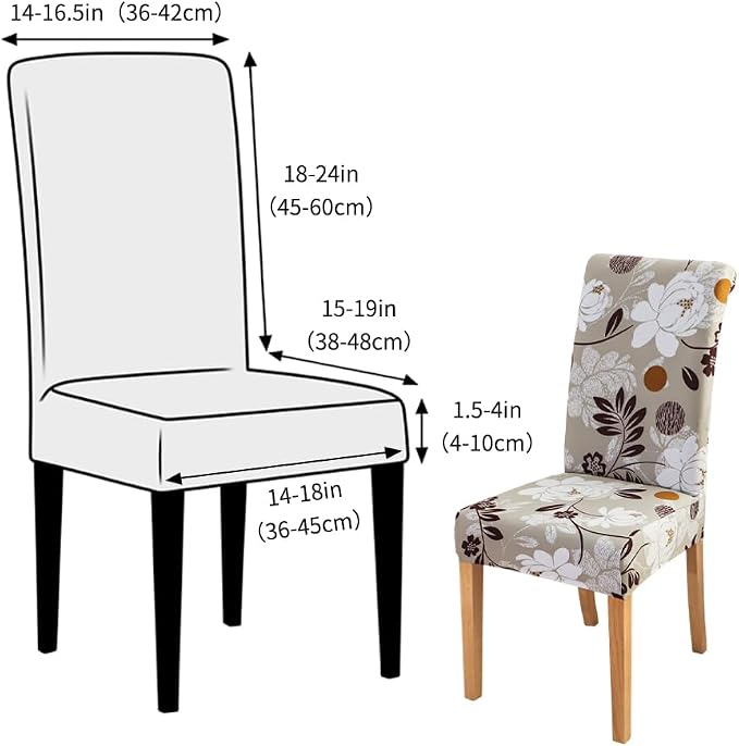 FORCHEER Chair Covers for Dining Chairs Set of 6,Beige Floral Stretch Dining Room Chair Cover Kitchen Parsons Chair Slipcovers (Pack of 6, Beige+Floral) - Image 5