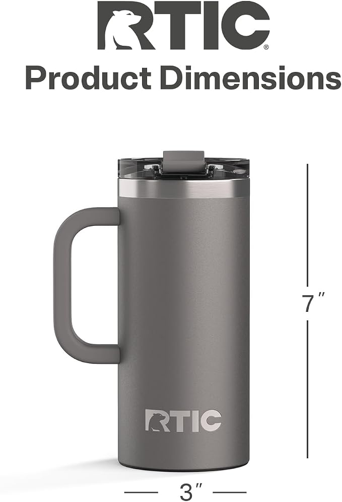 RTIC 16oz Road Trip Travel Mug with Lid and Handle, Ceramic Lined, Graphite | Stainless Steel Metal, Insulated Travel Cup for Hot and Cold Drinks, Coffee, Car, Camping and Travel - Image 4