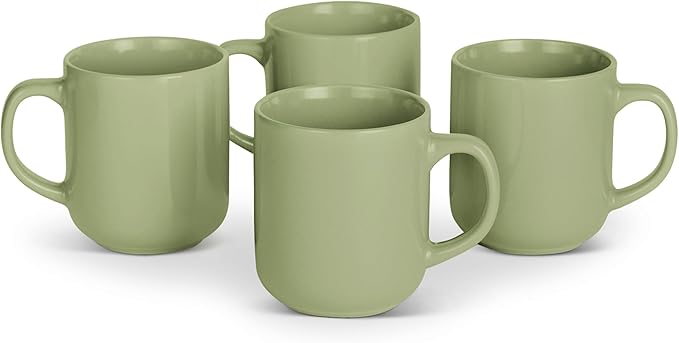 Amazon Basics Glazed Stoneware Coffee and Tea Mugs, Ceramic 4-Piece Set, 16 oz, Microwave, Freezer and Dishwasher-Safe, Stain-Resistant, Olive by AmazonBasics