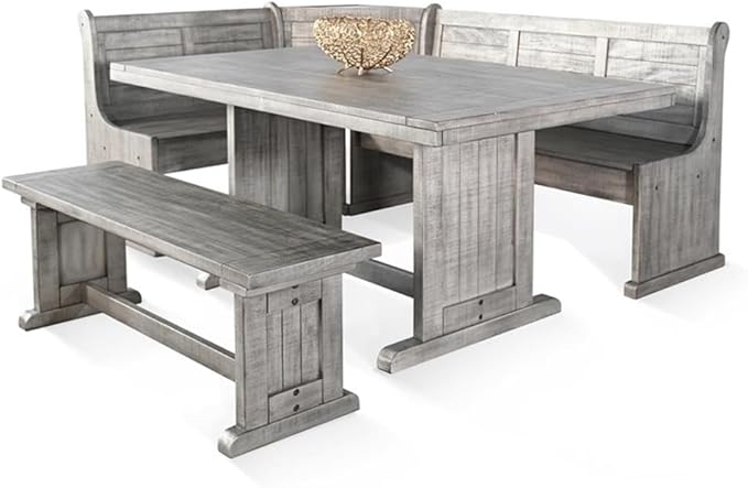 Pemberly Row 4-Pieces Dining Set Wood, Rectangular in Alpine Gray (36" H x 75" W x 56" D) for Kitchen, Dining Room with Table, Reversable Benches, and Storage Space by PEMBERLYROW