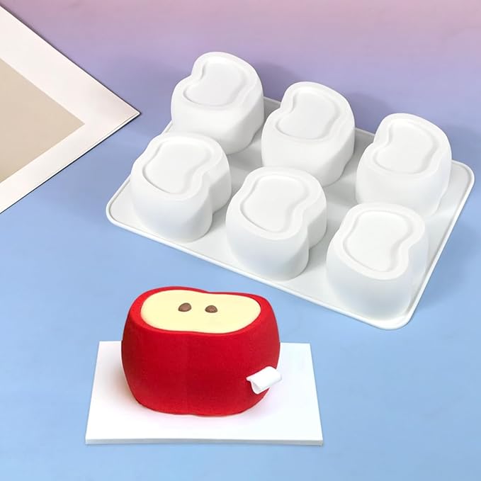 mostsom Apple Shape Silicone Mold, 3D Fruit Shape Mousse Cake Molds, Nonstick Bakeware for Chocolate, Mini Bundt Cake, Dessert, Pastry, Brownie, Jelly, Fondant, Easy Release & Clean (E_ Apple)