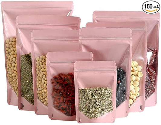 150 Pcs Mylar Bags for Food Storage, 6x9 Mylar Bag with Window Stand Up, Bulk Holographic Resealable Bags Smell Proof Bag Food Packaging for Small Business Freeze Dried Candy Jewelry Foil Packaging by Circloophs
