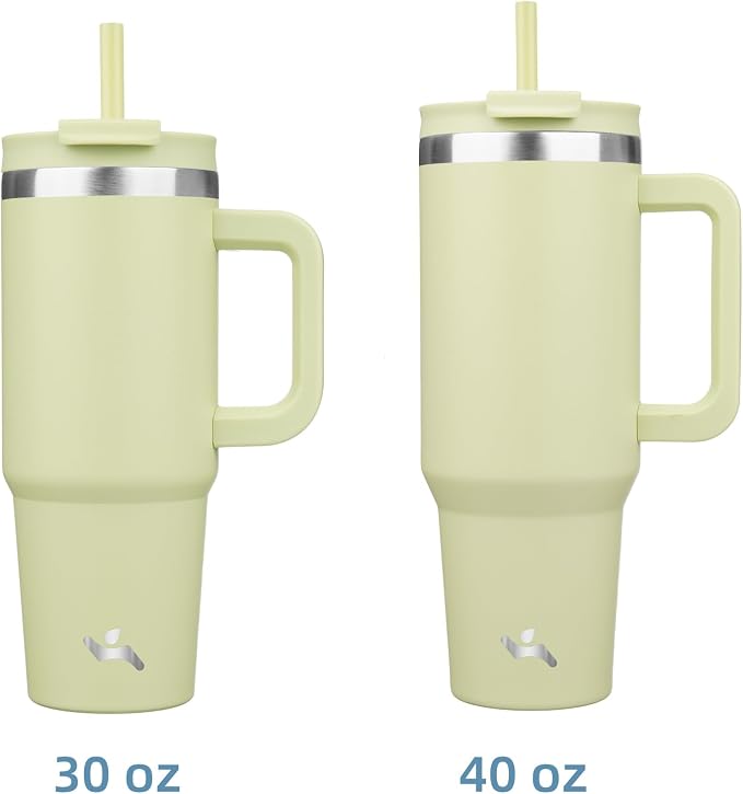 Konokyo 30 oz Insulated Tumbler Water Bottle with Handle, Straw Lid | BPA-free and dishwasher safe; made for gym, travel, coffee and gifting, 2 straws, cup holder friendly,Macaron Green - Image 3