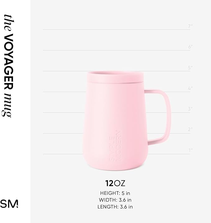 Simple Modern Voyager Signature Mug | Travel Coffee Tumbler with 360° Lid and Handle | Ceramic-Lined Insulated Stainless Steel Iced Cold Brew Cup | 12oz, Blush - Image 7