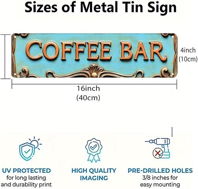 Bar Sign Bar Gifts Vintage Metal Wall Decor Sign"COFFEE BAR" Street Sign Funny Man Cave Decor Accessories for Home, Bar, Bathroom, Bedroom Unique Retro Tin Signs for Outdoor 4 X 16 inches - Image 4