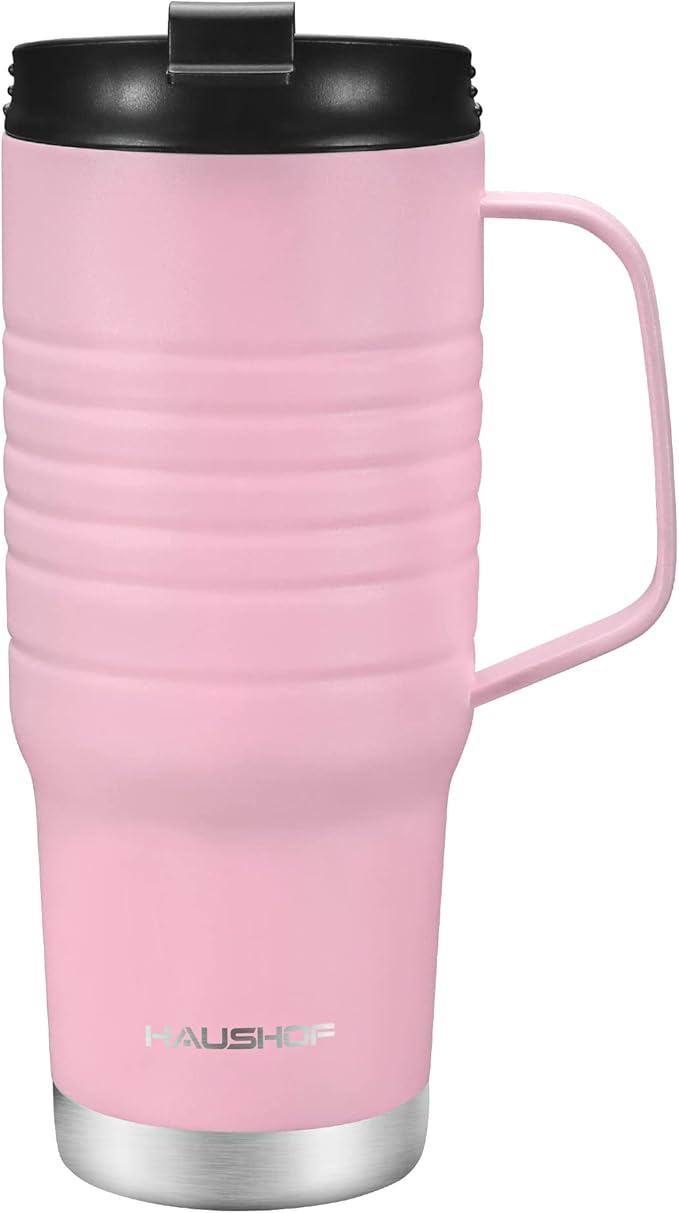 HAUSHOF 24 oz Travel Mug with Handle, Stainless Steel Vacuum Insulated Coffee Double Wall Travel Mugs with Leakproof Lid, BPA Free by HAUSHOF