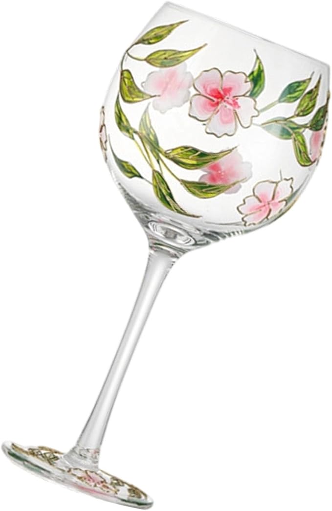 Hand Painted Red Wine Glass Feathered/Flower Pattern Champagne Cup for Restaurant Large Capacity Glassware Hand Daubed Wine Glass by Unknown